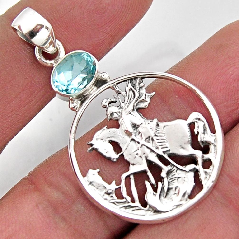 2.18cts natural blue topaz 925 sterling silver horse pendant jewelry r2571