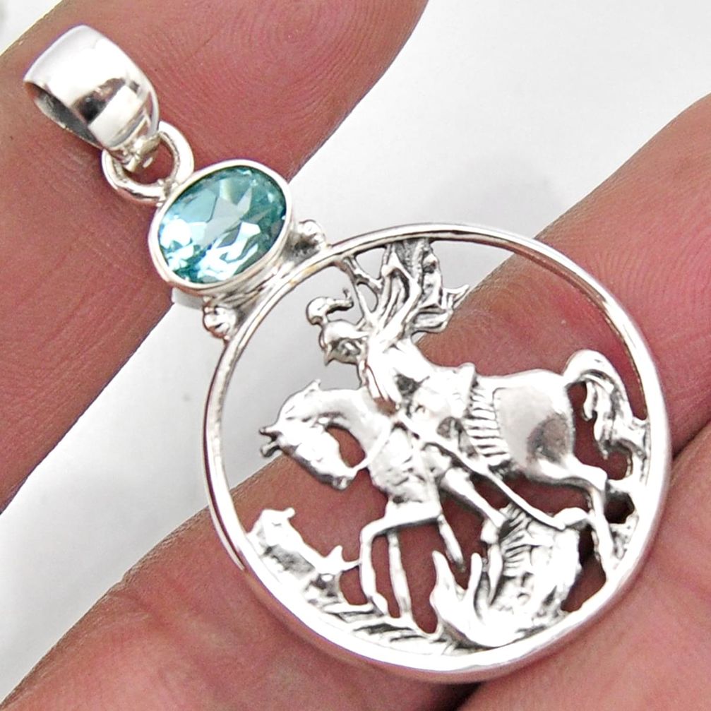 2.10cts natural blue topaz 925 sterling silver horse pendant jewelry r2572