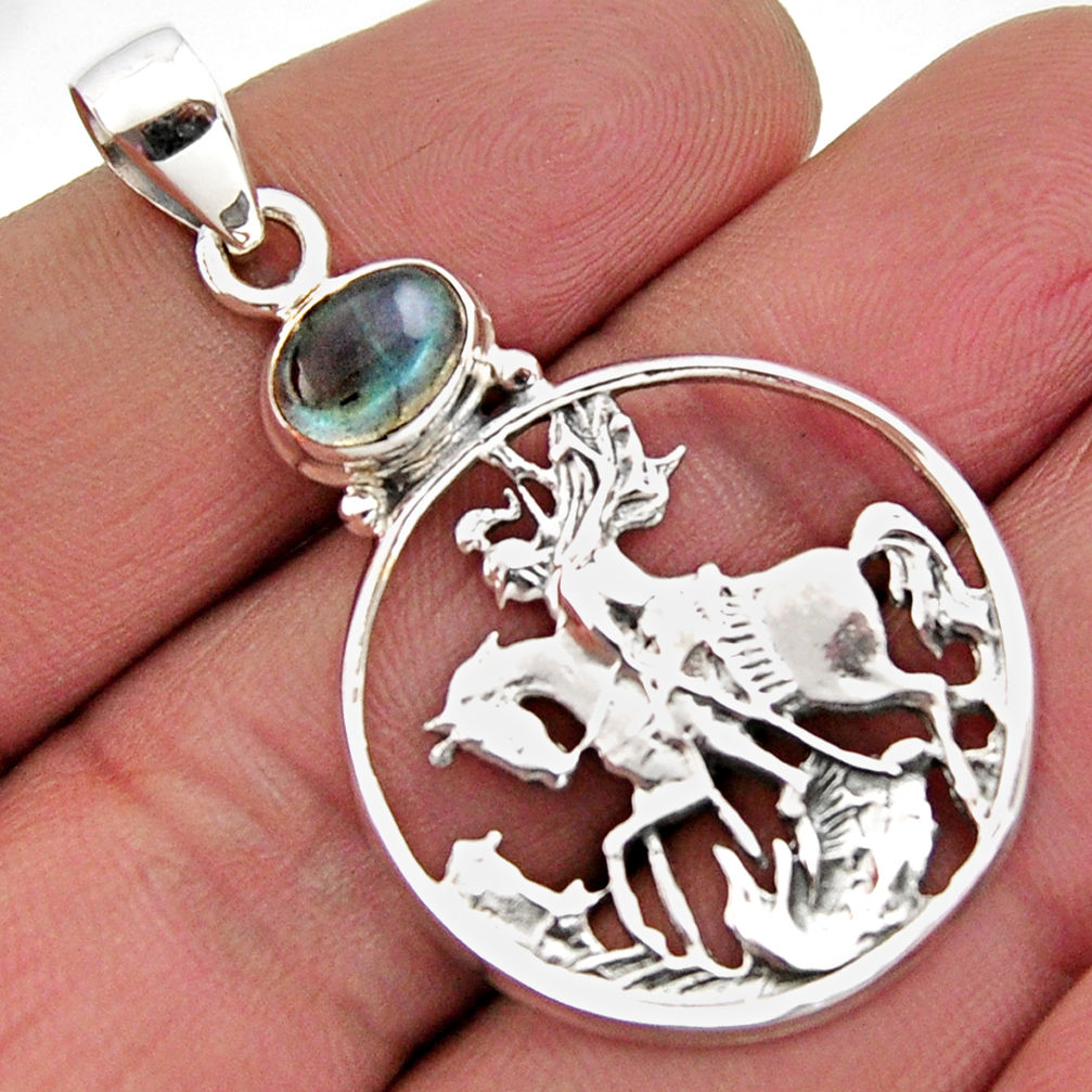 2.10cts natural blue labradorite 925 sterling silver horse pendant jewelry r2575