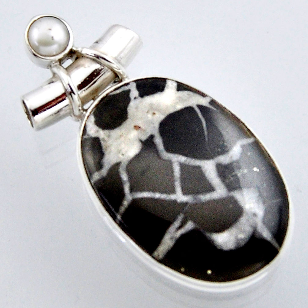 925 sterling silver 24.35cts natural black septarian gonads pearl pendant r2884