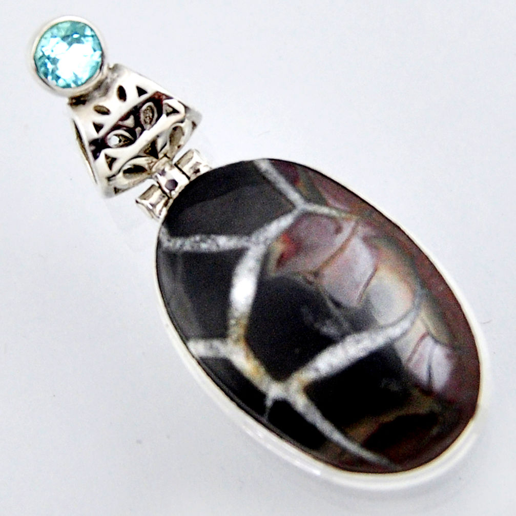 21.42cts natural black septarian gonads topaz 925 sterling silver pendant r2897