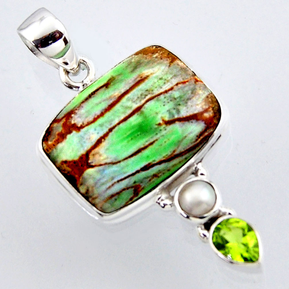 16.20cts natural green variscite peridot pearl 925 sterling silver pendant r2901
