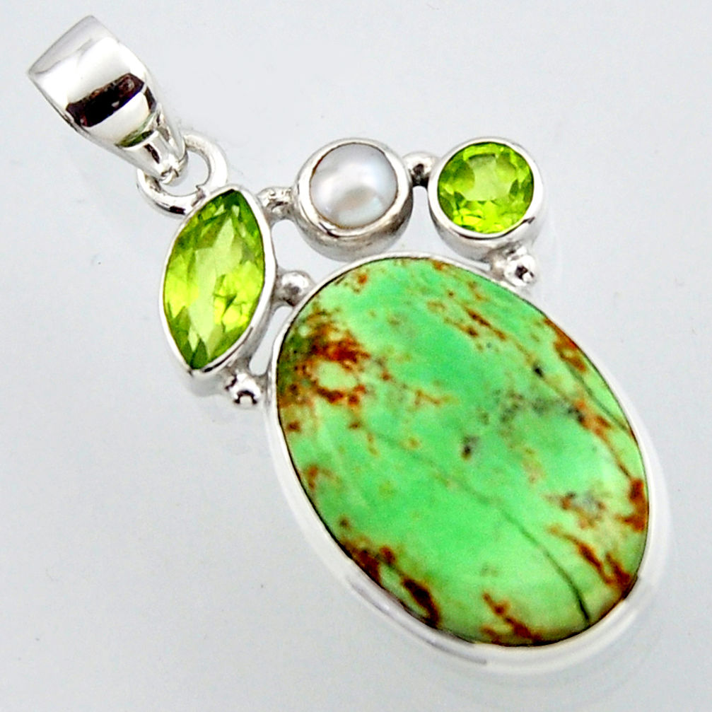 16.73cts natural green variscite peridot pearl 925 sterling silver pendant r2902
