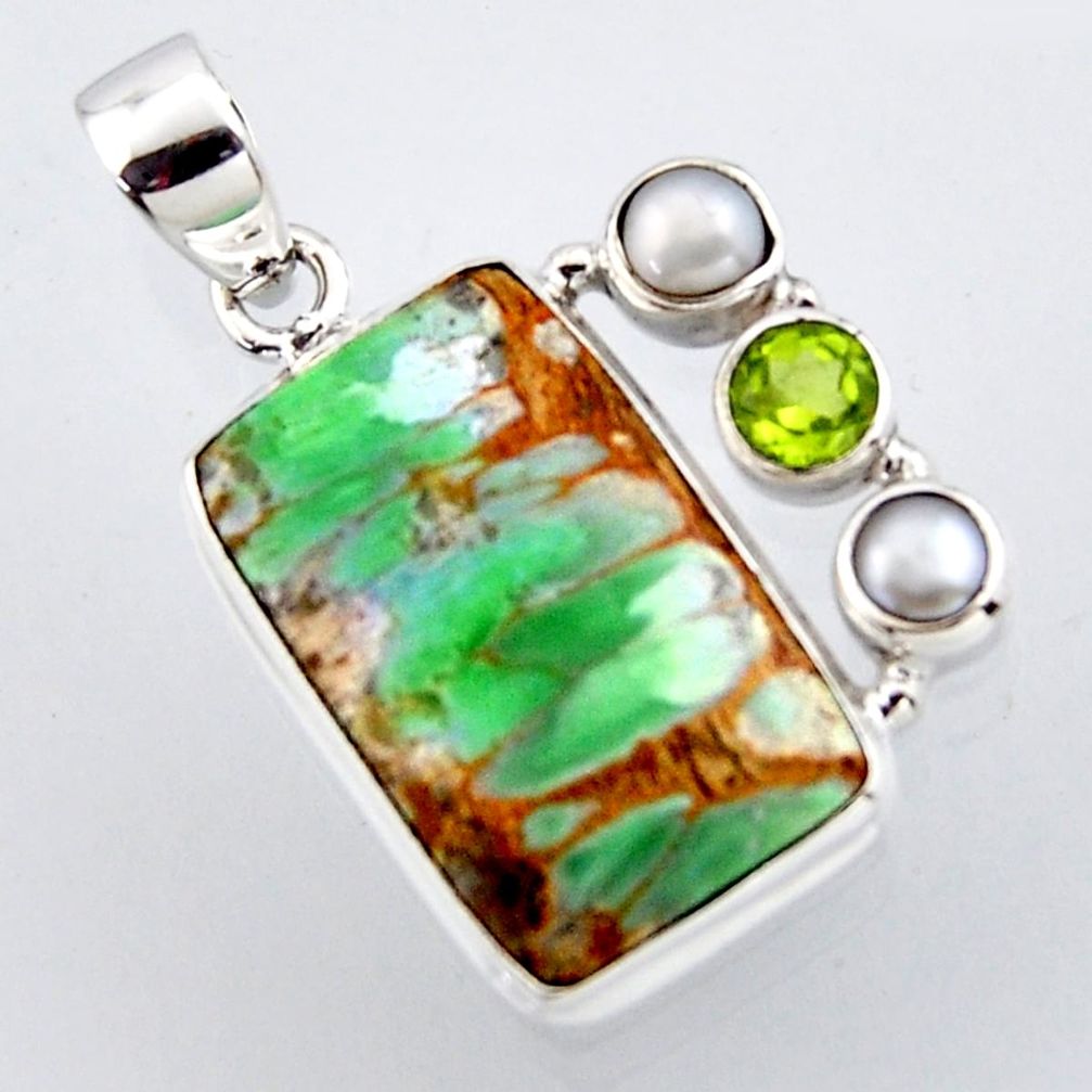 17.22cts natural green variscite peridot pearl 925 sterling silver pendant r2904