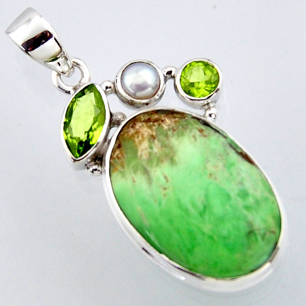 17.22cts natural green variscite peridot pearl 925 sterling silver pendant r2909