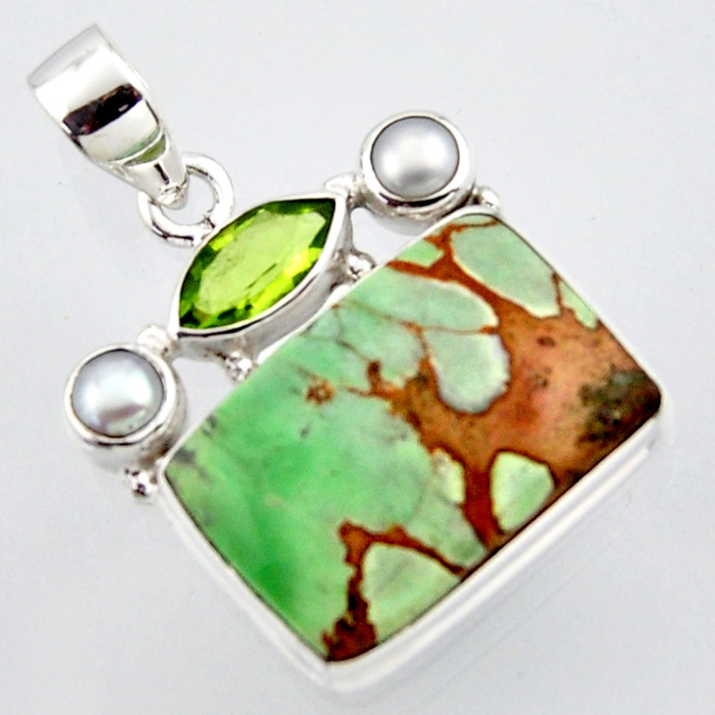 18.15cts natural green variscite peridot pearl 925 sterling silver pendant r2911