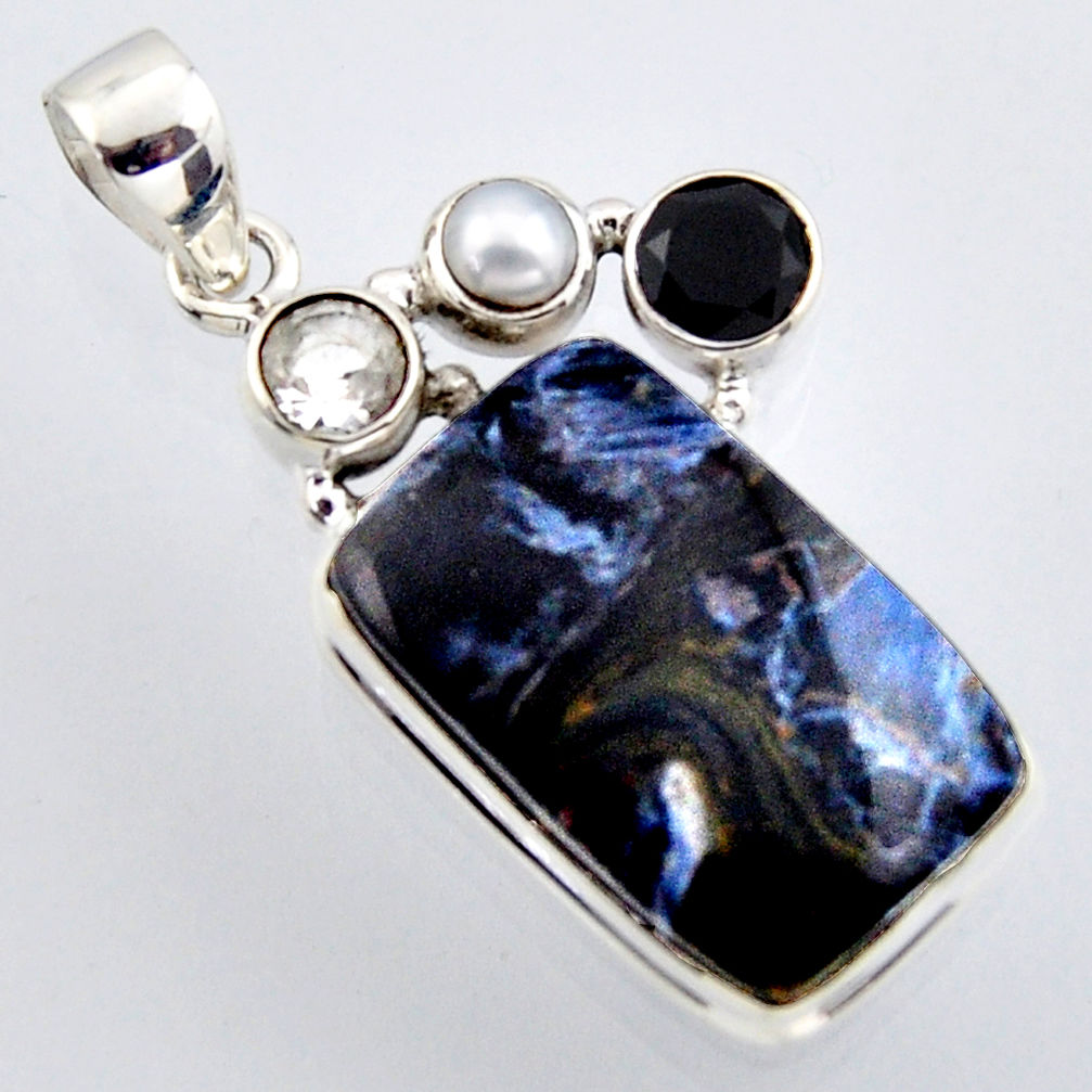 18.15cts natural black pietersite (african) onyx 925 silver pendant r2916