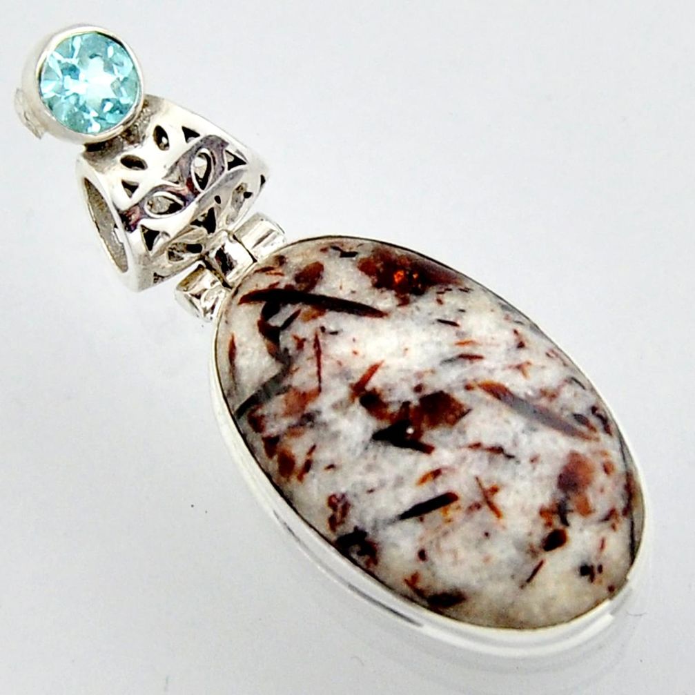 19.72cts natural bronze astrophyllite (star leaf) topaz 925 silver pendant r2922