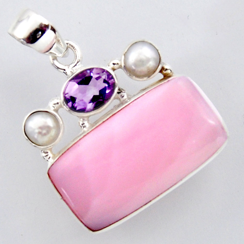 17.55cts natural pink opal amethyst 925 sterling silver pendant jewelry r2938