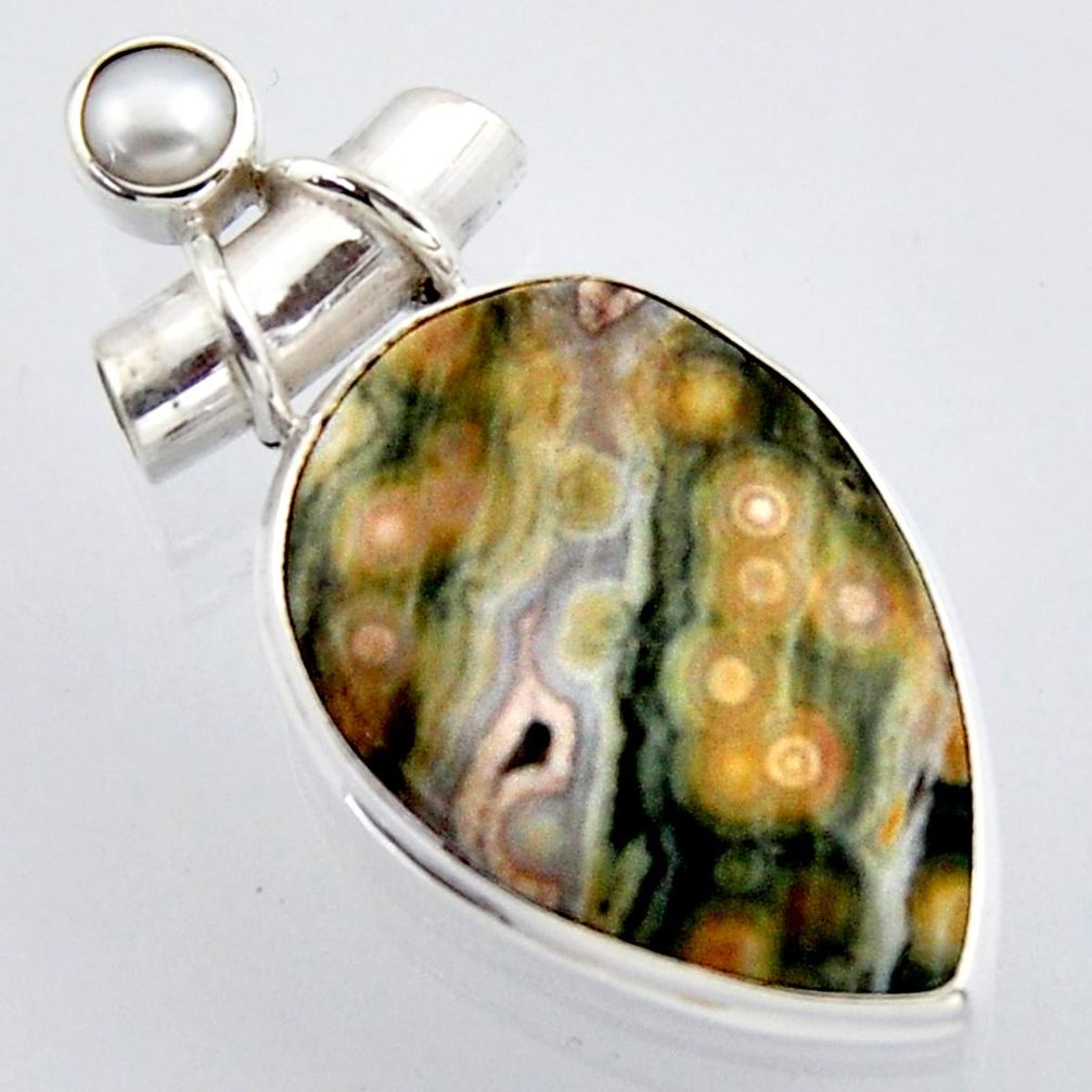 925 silver 17.65cts natural multi color ocean sea jasper pearl pendant r2969