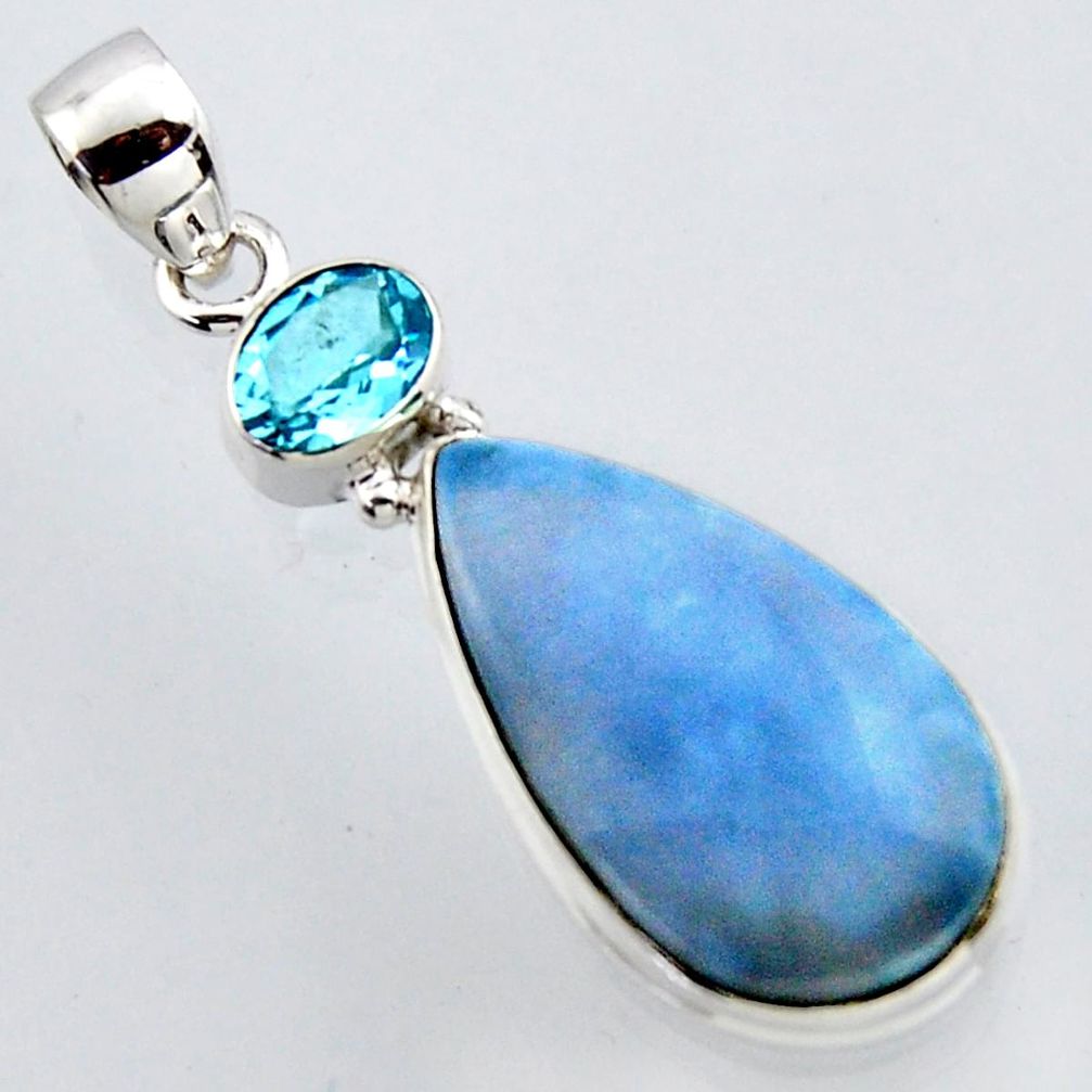 14.72cts natural blue angelite topaz 925 sterling silver pendant jewelry r2977
