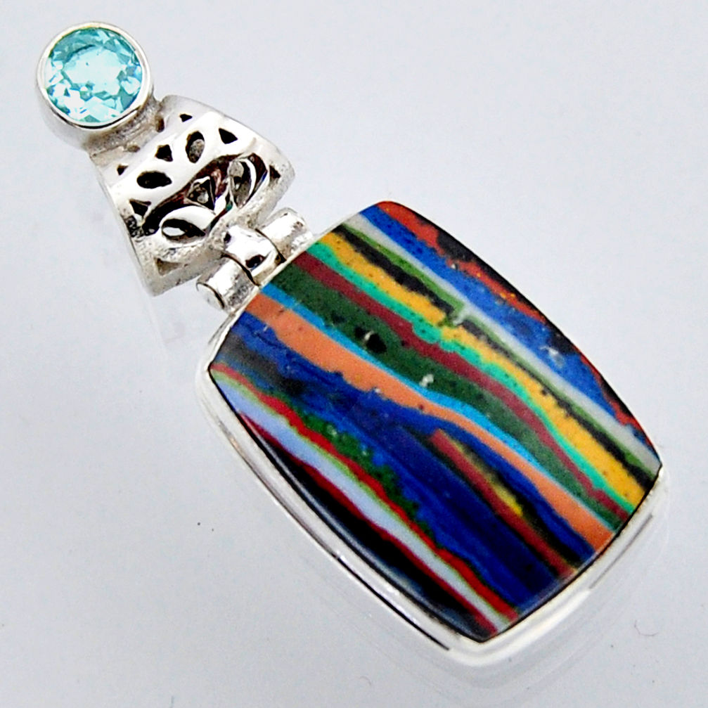 16.70cts natural multi color rainbow calsilica topaz 925 silver pendant r2979