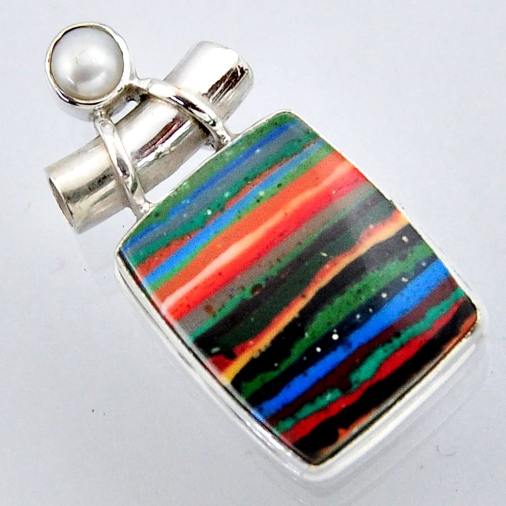 925 silver 16.73cts natural multi color rainbow calsilica pearl pendant r2980