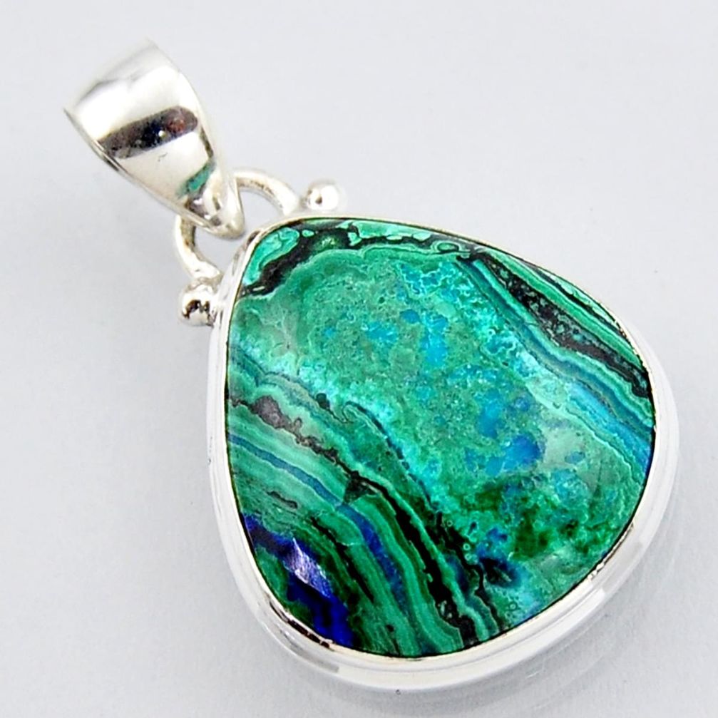 15.02cts natural green azurite malachite 925 sterling silver pendant r3392