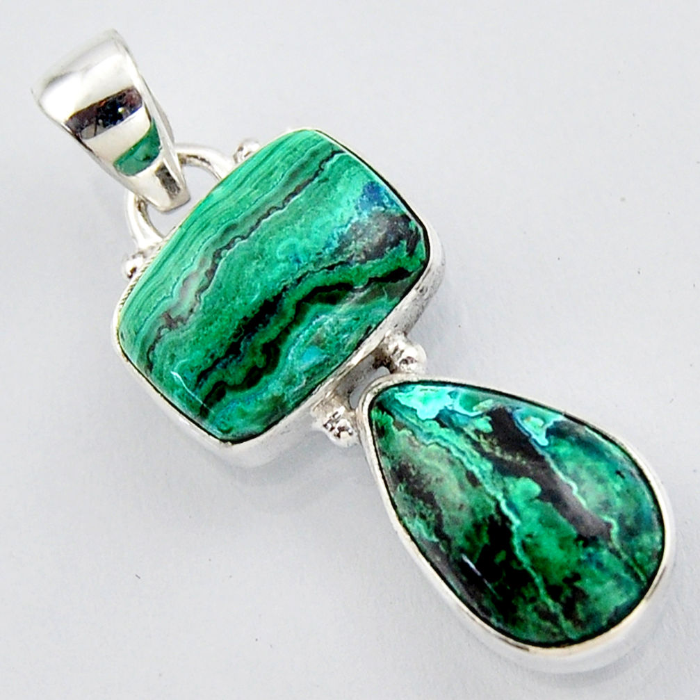 925 sterling silver 13.26cts natural green azurite malachite pendant r3413