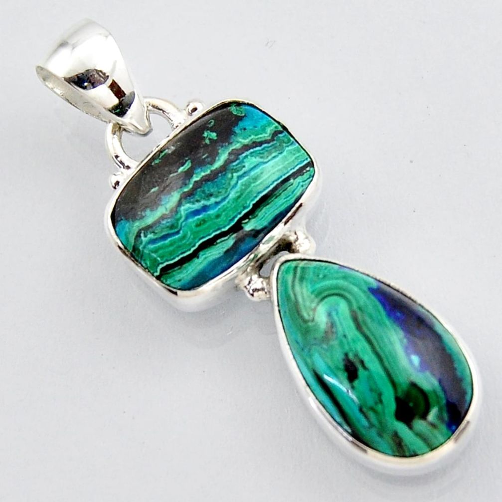 12.83cts natural green azurite malachite 925 sterling silver pendant r3431