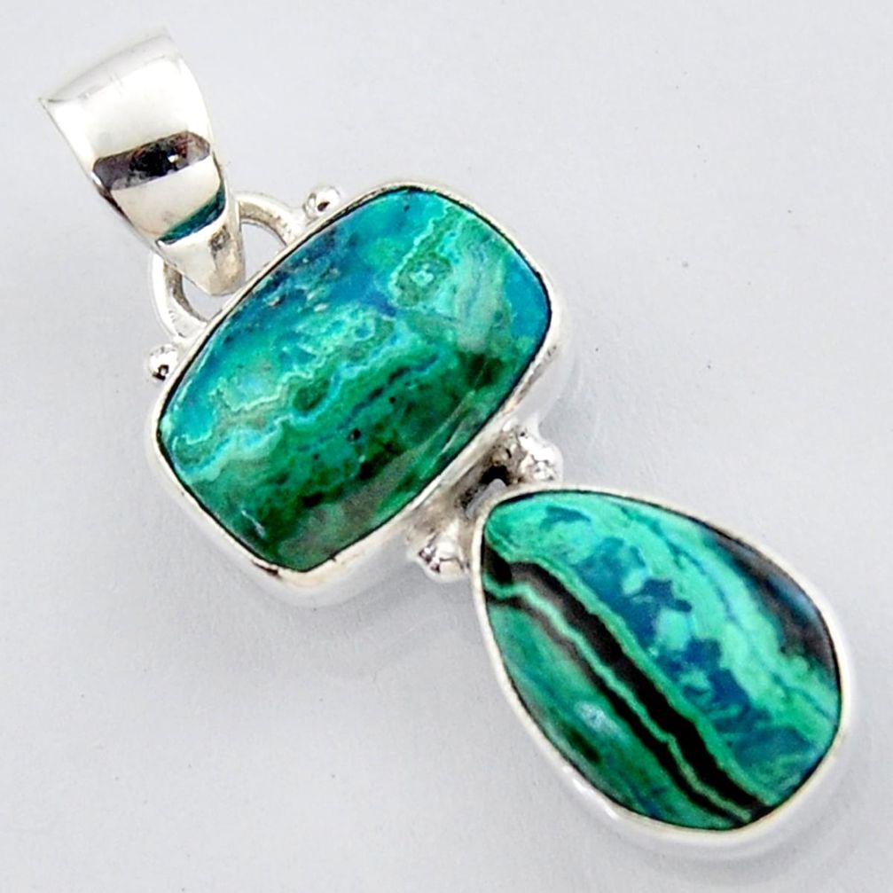 925 sterling silver 11.57cts natural green azurite malachite pendant r3432