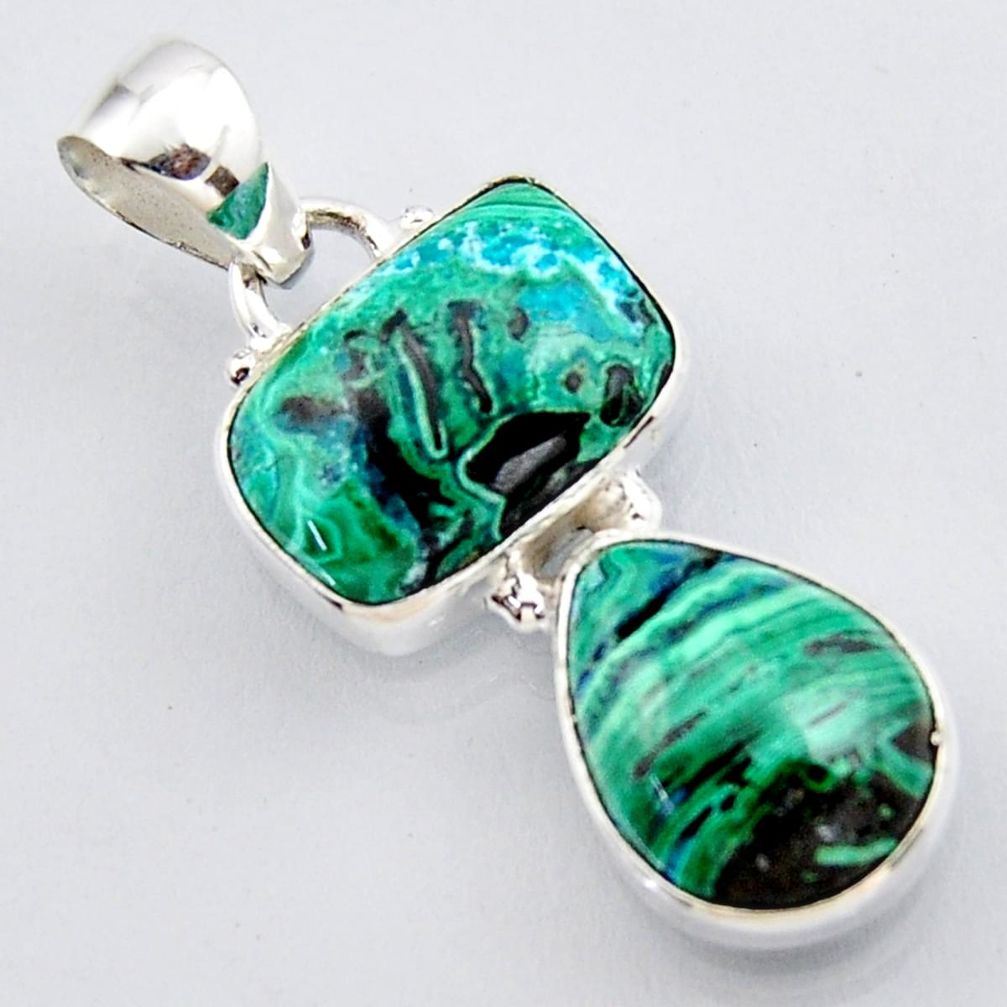 12.96cts natural green azurite malachite 925 sterling silver pendant r3433