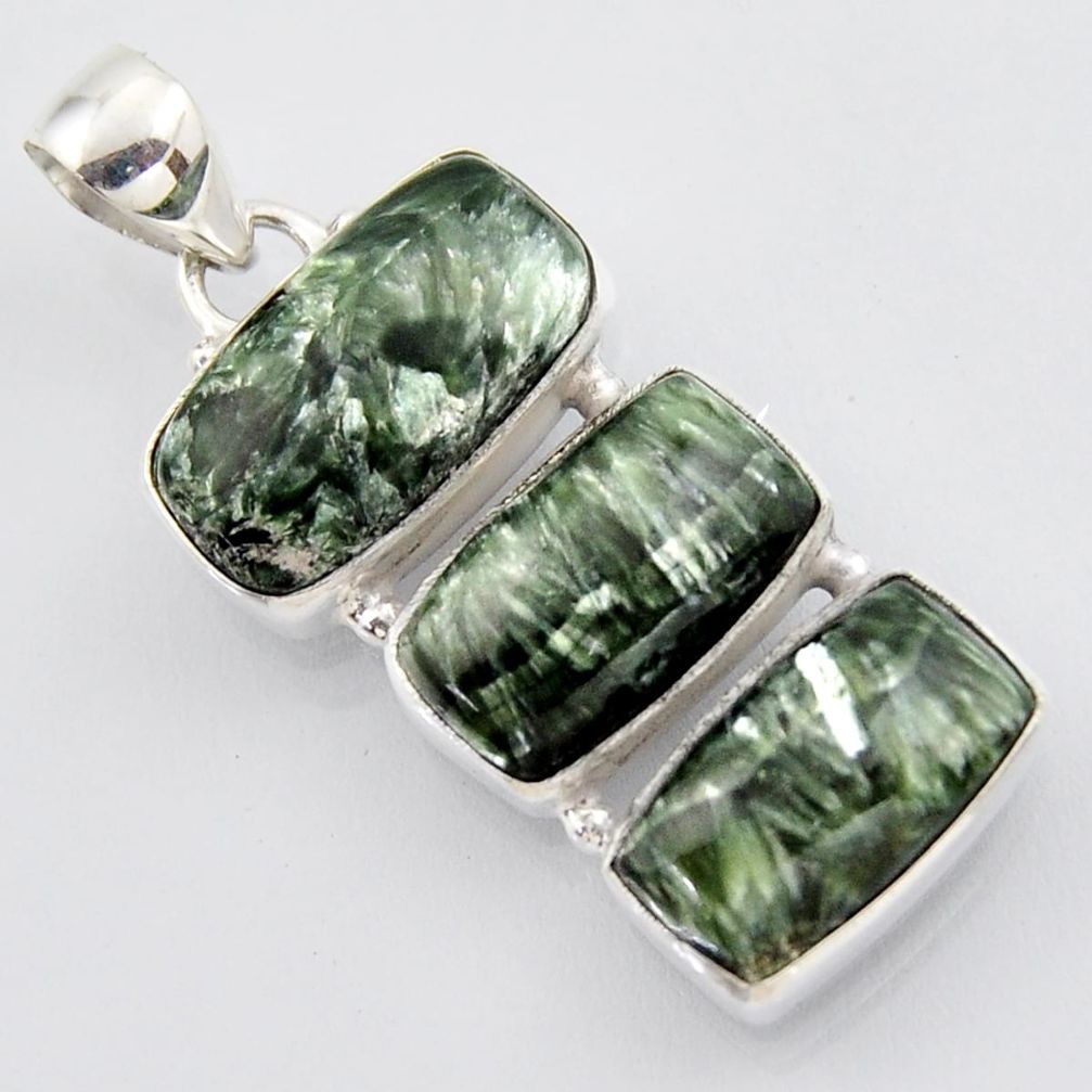 20.07cts natural green seraphinite (russian) 925 sterling silver pendant r3441