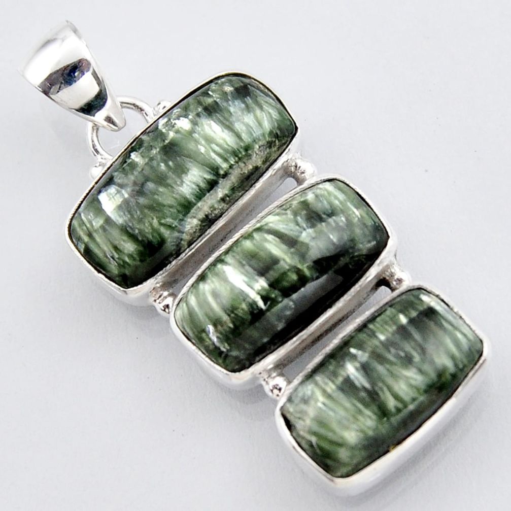21.48cts natural green seraphinite (russian) 925 sterling silver pendant r3442