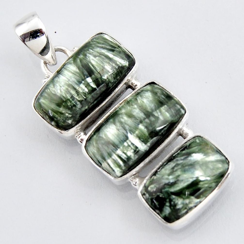 19.68cts natural green seraphinite (russian) 925 sterling silver pendant r3445