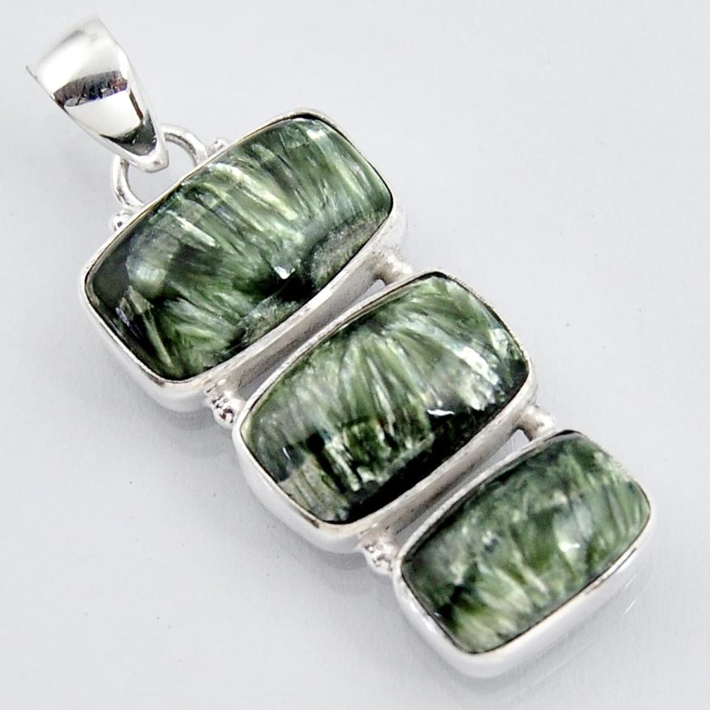 19.23cts natural green seraphinite (russian) 925 sterling silver pendant r3446