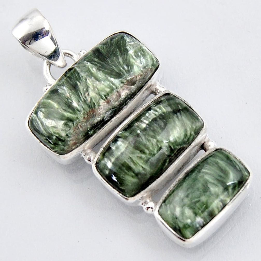 19.72cts natural green seraphinite (russian) 925 sterling silver pendant r3449