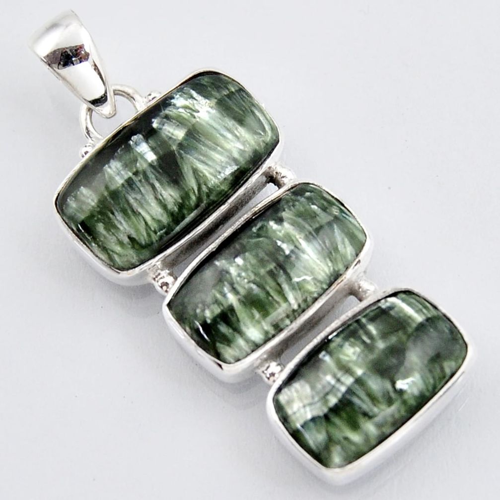 20.07cts natural green seraphinite (russian) 925 sterling silver pendant r3450