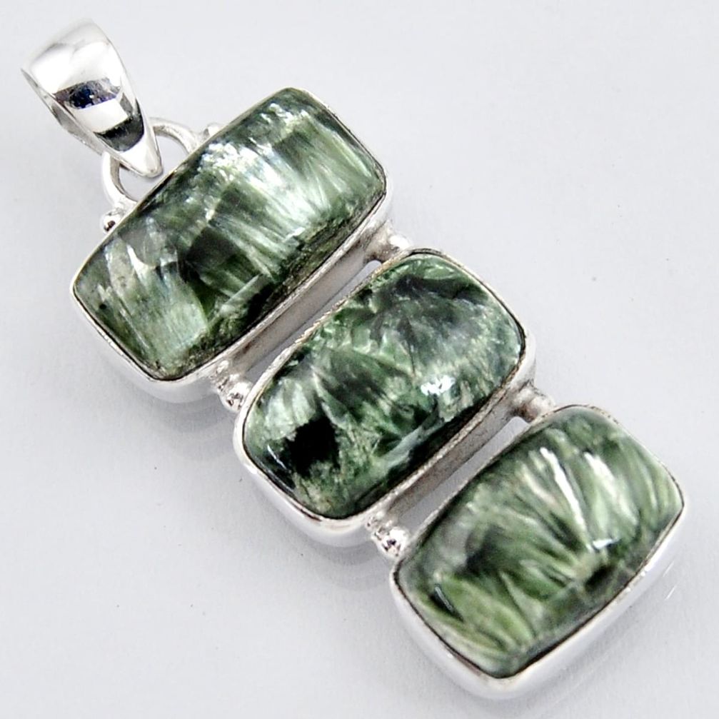 20.07cts natural green seraphinite (russian) 925 sterling silver pendant r3451