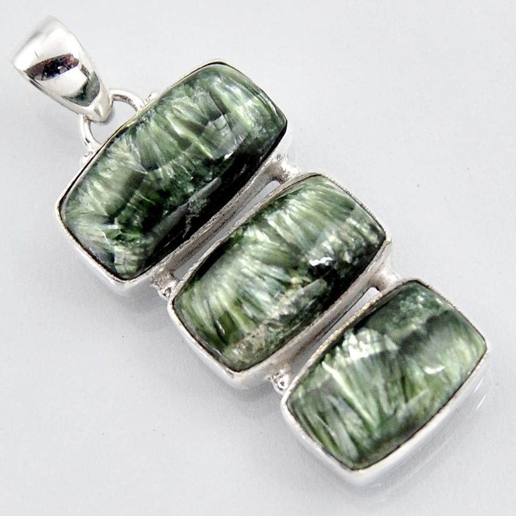 22.59cts natural green seraphinite (russian) 925 sterling silver pendant r3458