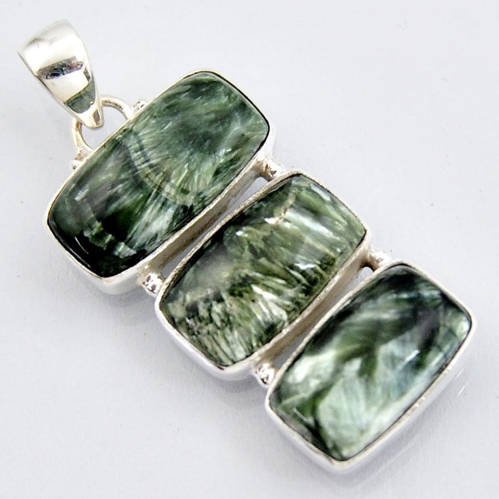 23.95cts natural green seraphinite (russian) 925 sterling silver pendant r3460