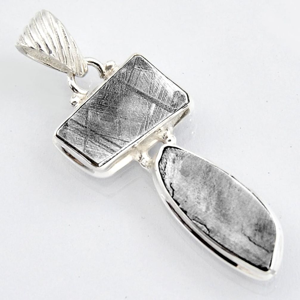 17.38cts natural grey meteorite gibeon 925 sterling silver pendant jewelry r3469