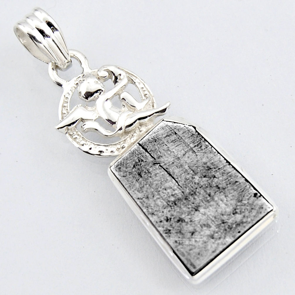 925 silver 14.23cts natural grey meteorite gibeon fancy angel pendant r3470