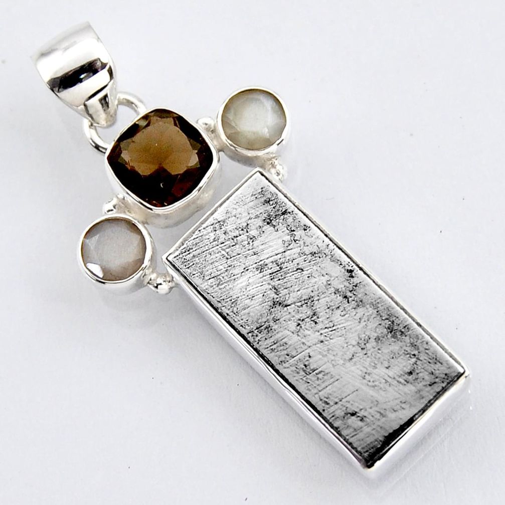 925 silver 16.54cts natural grey meteorite gibeon smoky topaz pendant r3491