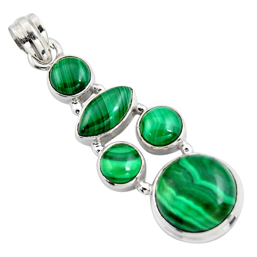 18.98cts natural green malachite (pilot's stone) 925 silver pendant r4778