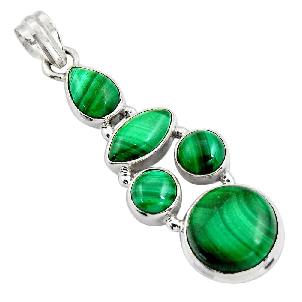 18.51cts natural green malachite (pilot's stone) 925 silver pendant r4779