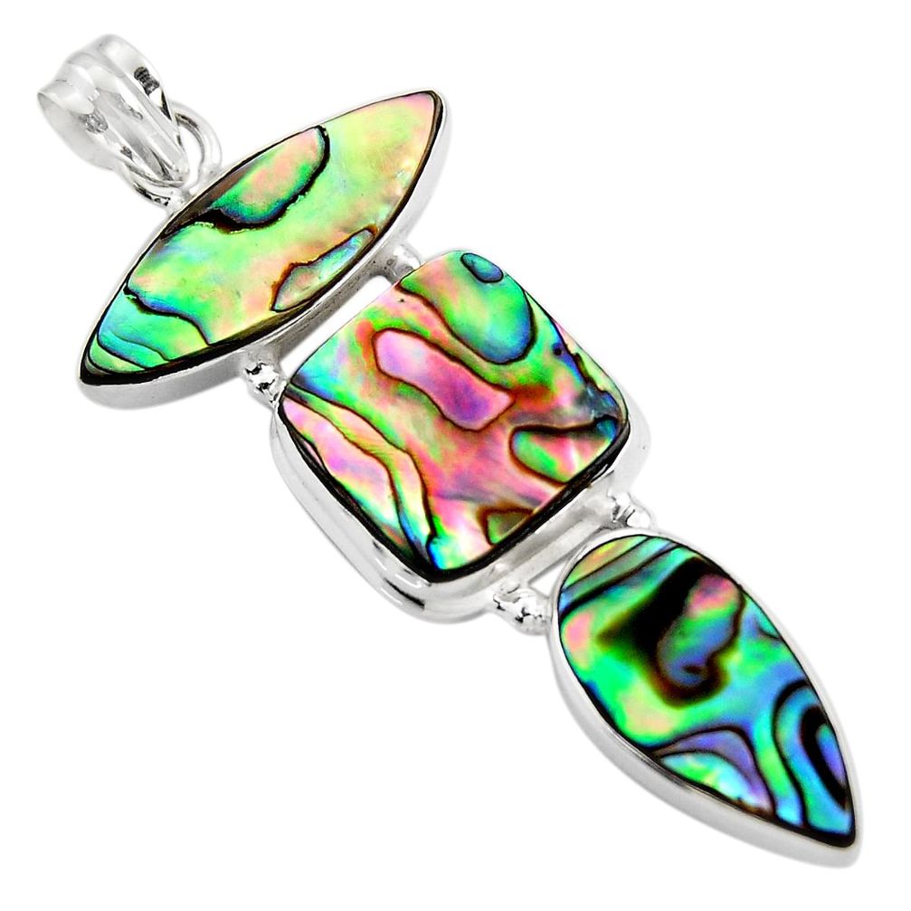 19.99cts natural green abalone paua seashell 925 sterling silver pendant r4782