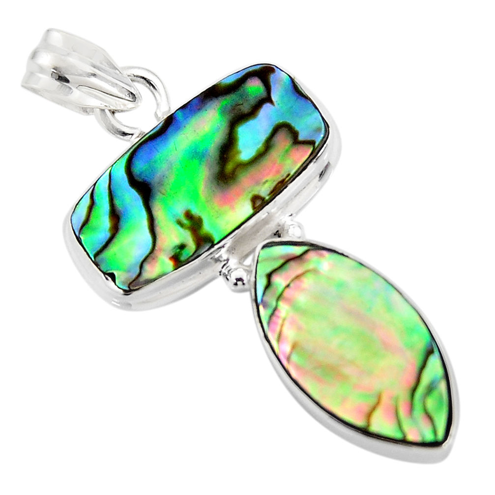 925 sterling silver 12.99cts natural green abalone paua seashell pendant r4787