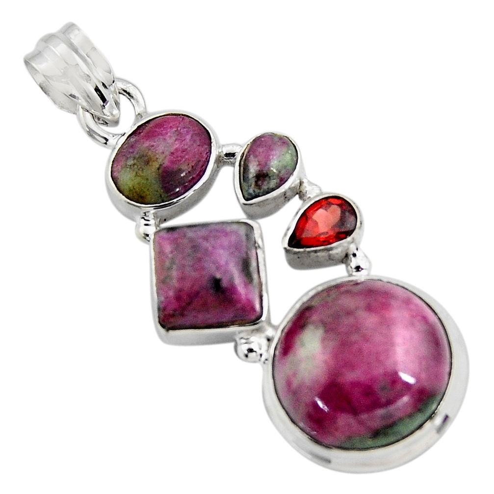 925 sterling silver 16.25cts natural pink ruby zoisite garnet pendant r4797