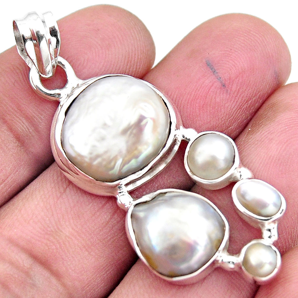 18.17cts natural white pearl 925 sterling silver pendant jewelry r4814