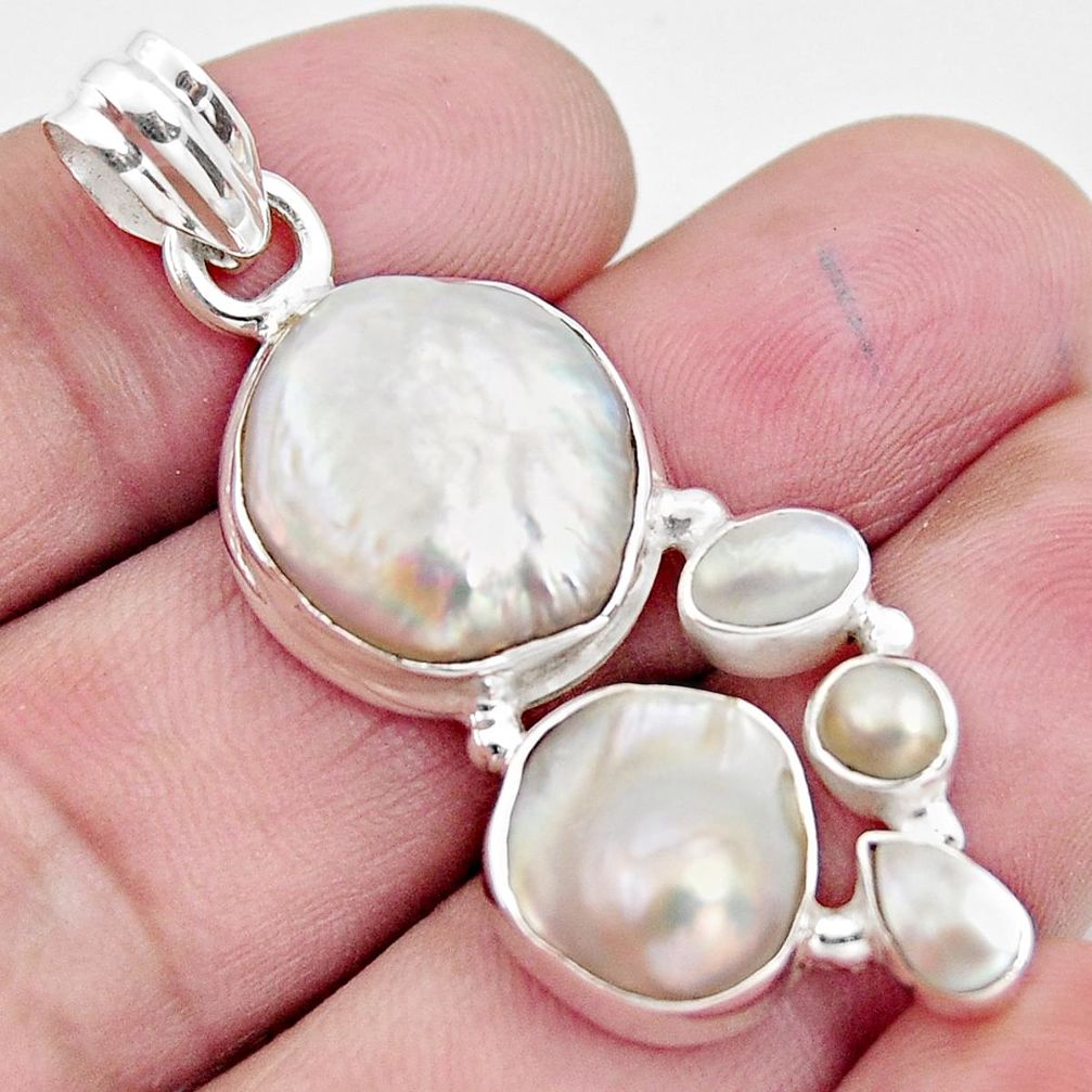 16.92cts natural white pearl 925 sterling silver pendant jewelry r4817