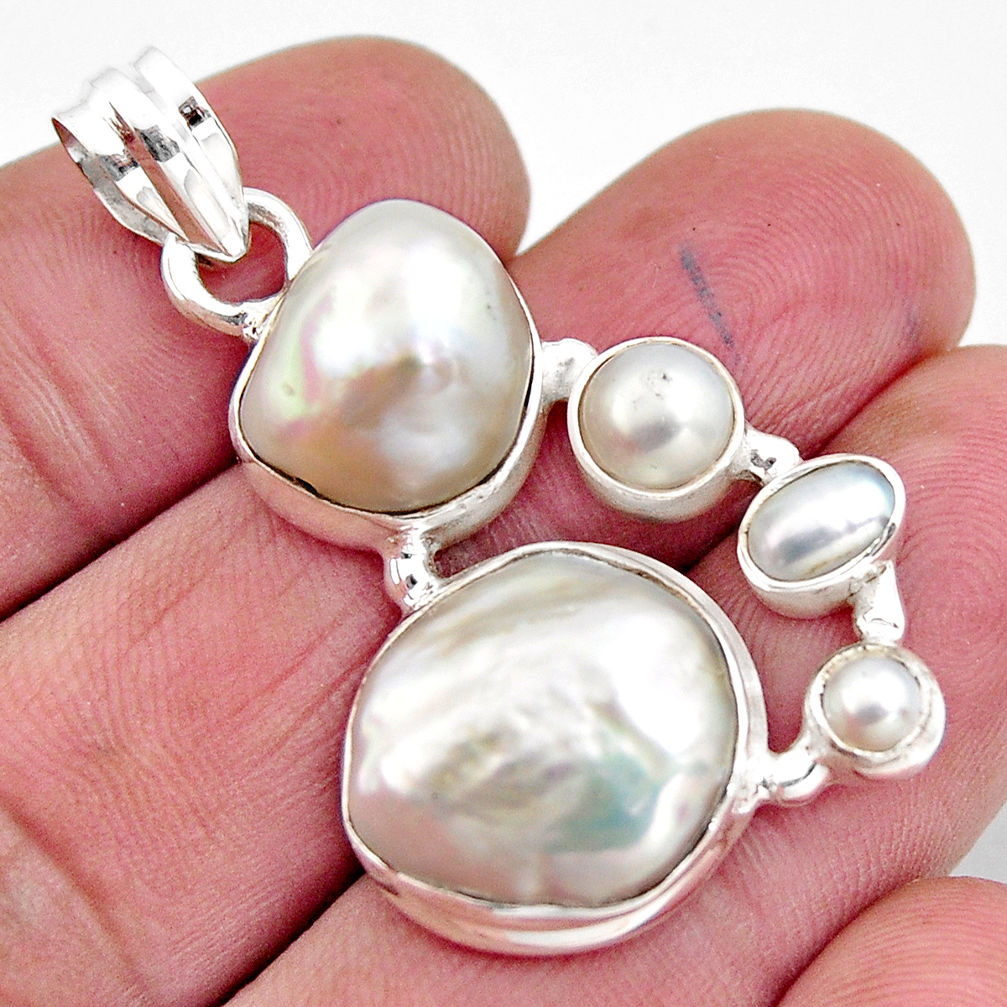 925 sterling silver 20.77cts natural white pearl pendant jewelry r4819