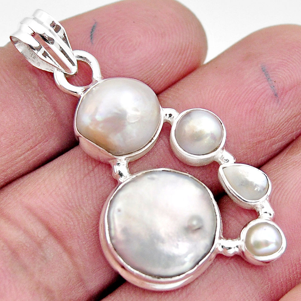 925 sterling silver 18.46cts natural white pearl fancy pendant jewelry r4838