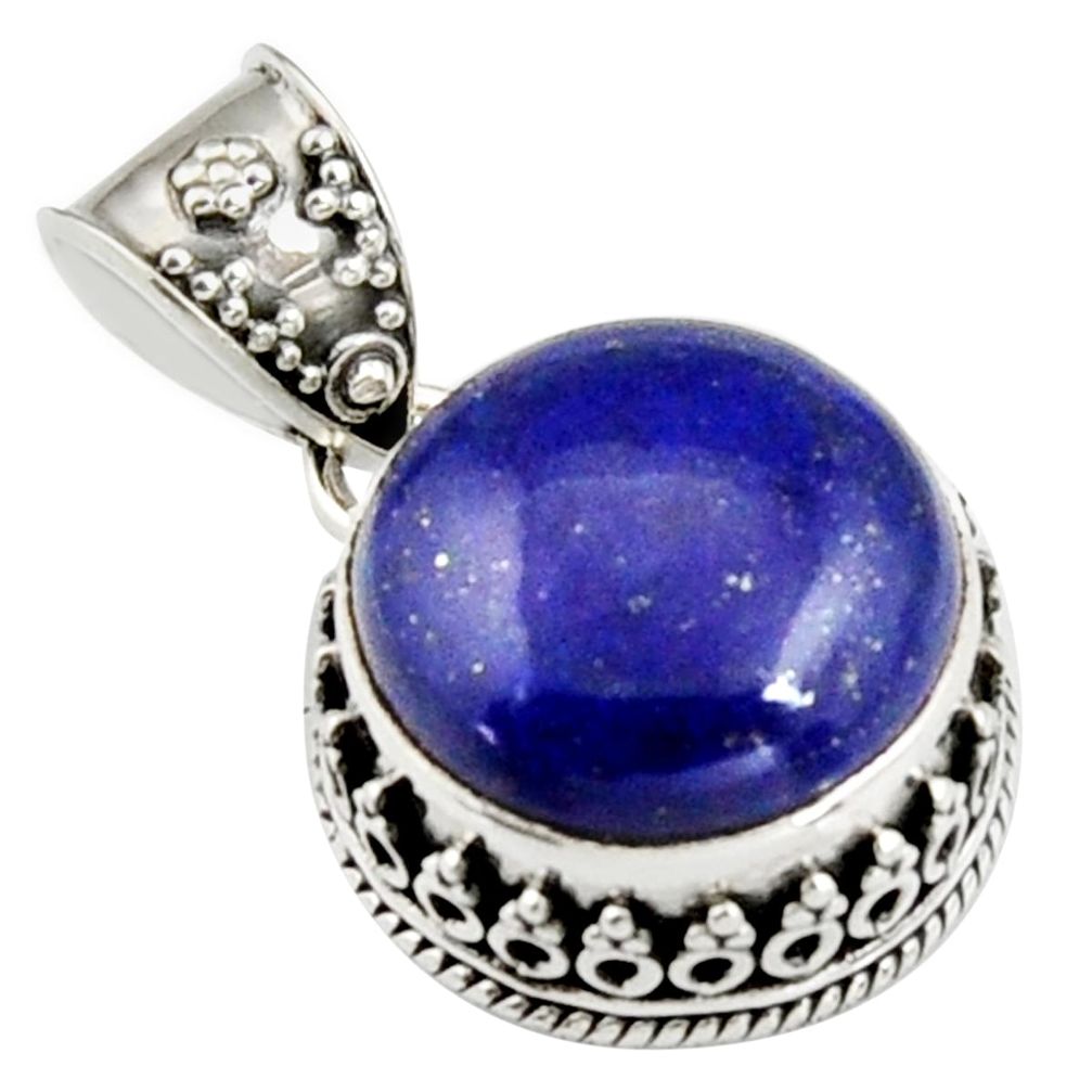 14.61cts natural blue lapis lazuli round 925 sterling silver pendant r4904