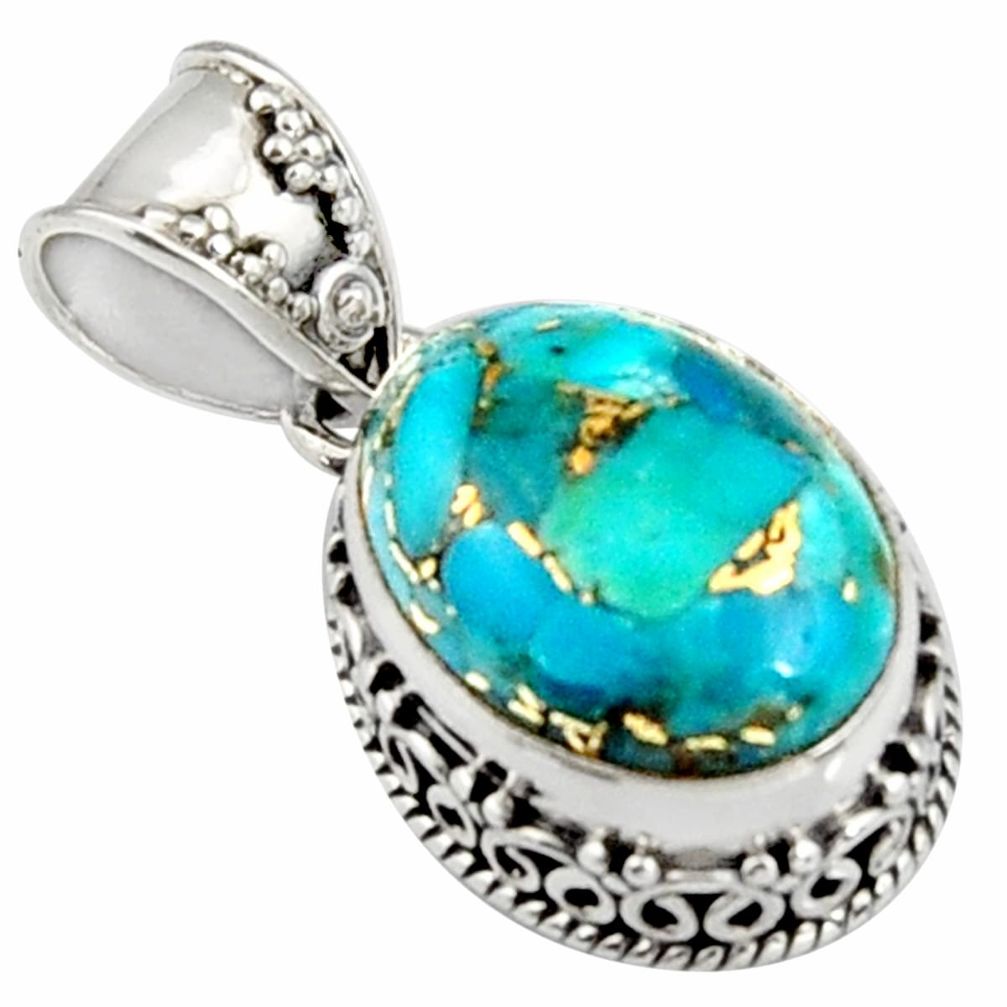 8.76cts blue copper turquoise 925 sterling silver pendant jewelry r4915