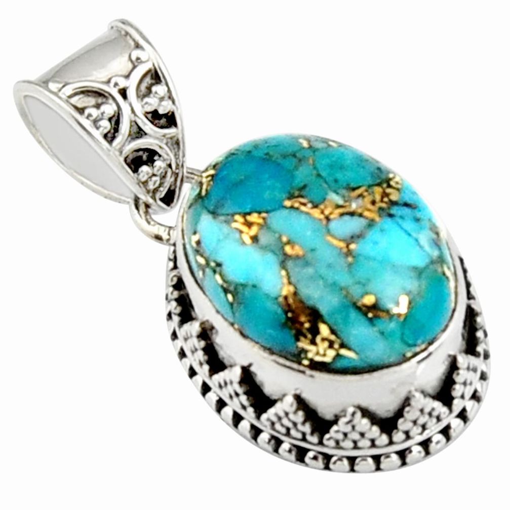 925 sterling silver 9.65cts blue copper turquoise oval pendant jewelry r4917