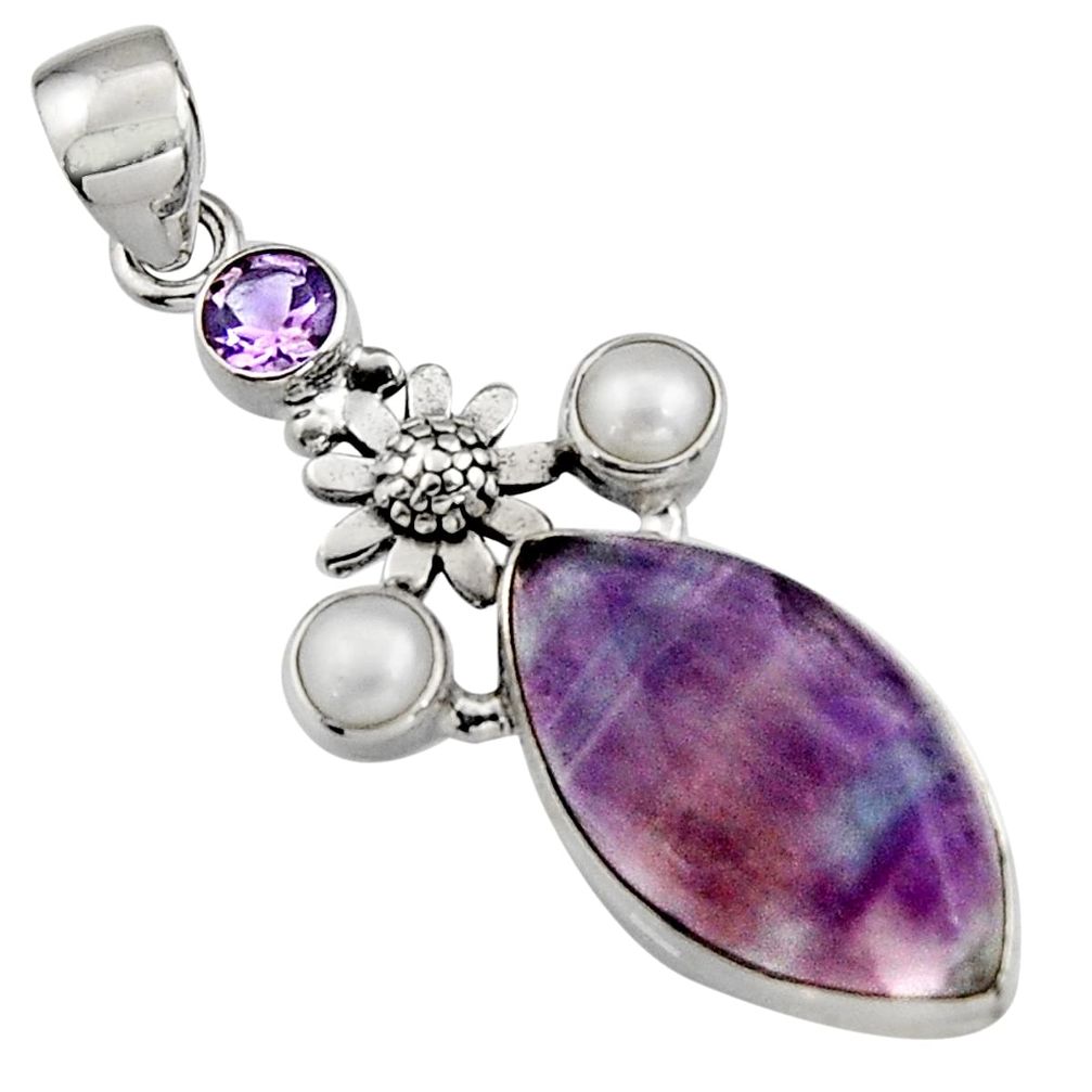 925 silver 16.92cts natural multi color fluorite amethyst flower pendant r5114