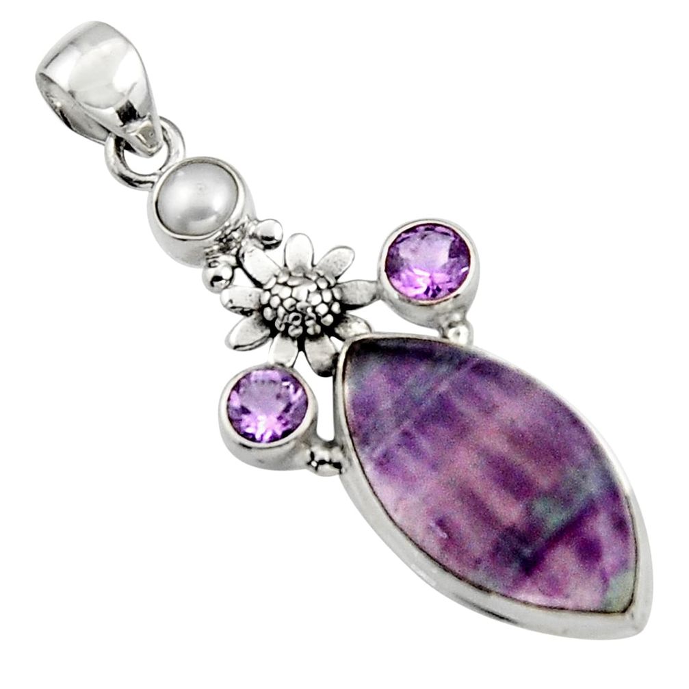 15.97cts natural multi color fluorite amethyst 925 silver flower pendant r5117