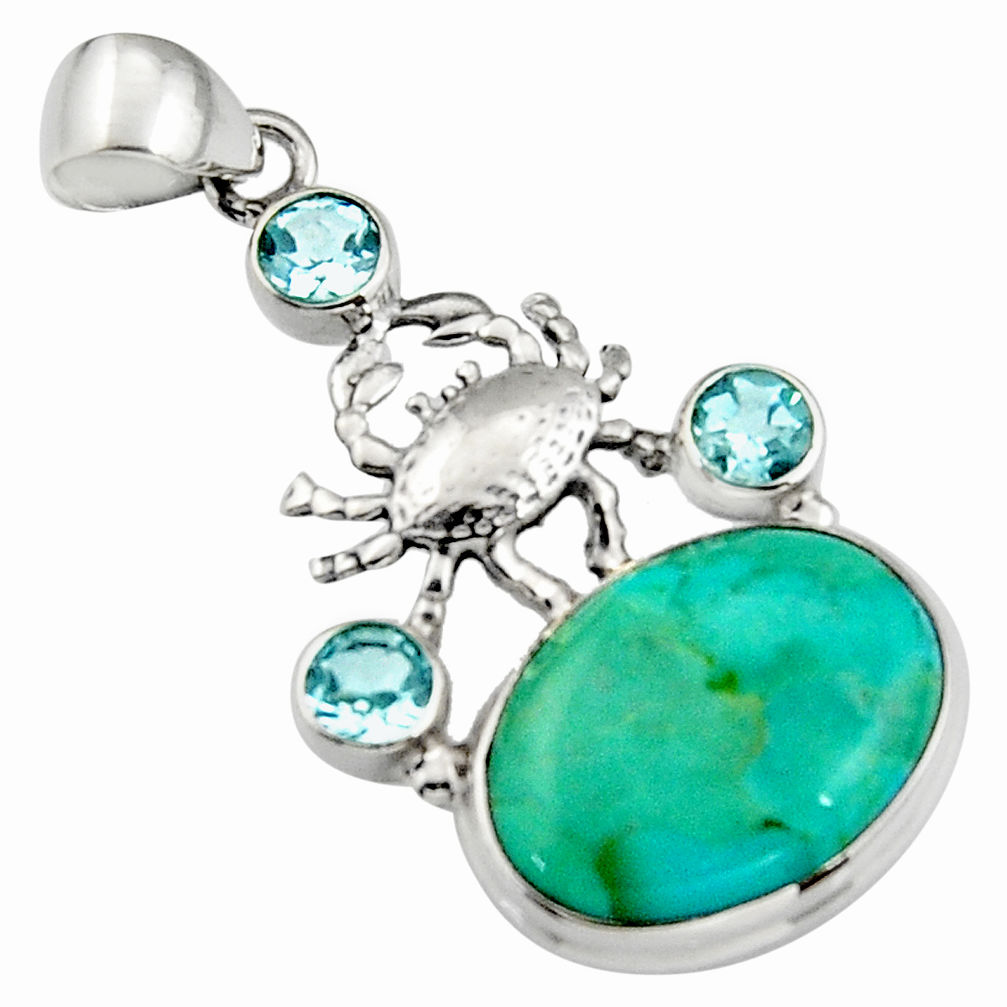 925 silver 15.76cts blue arizona mohave turquoise oval topaz crab pendant r5124