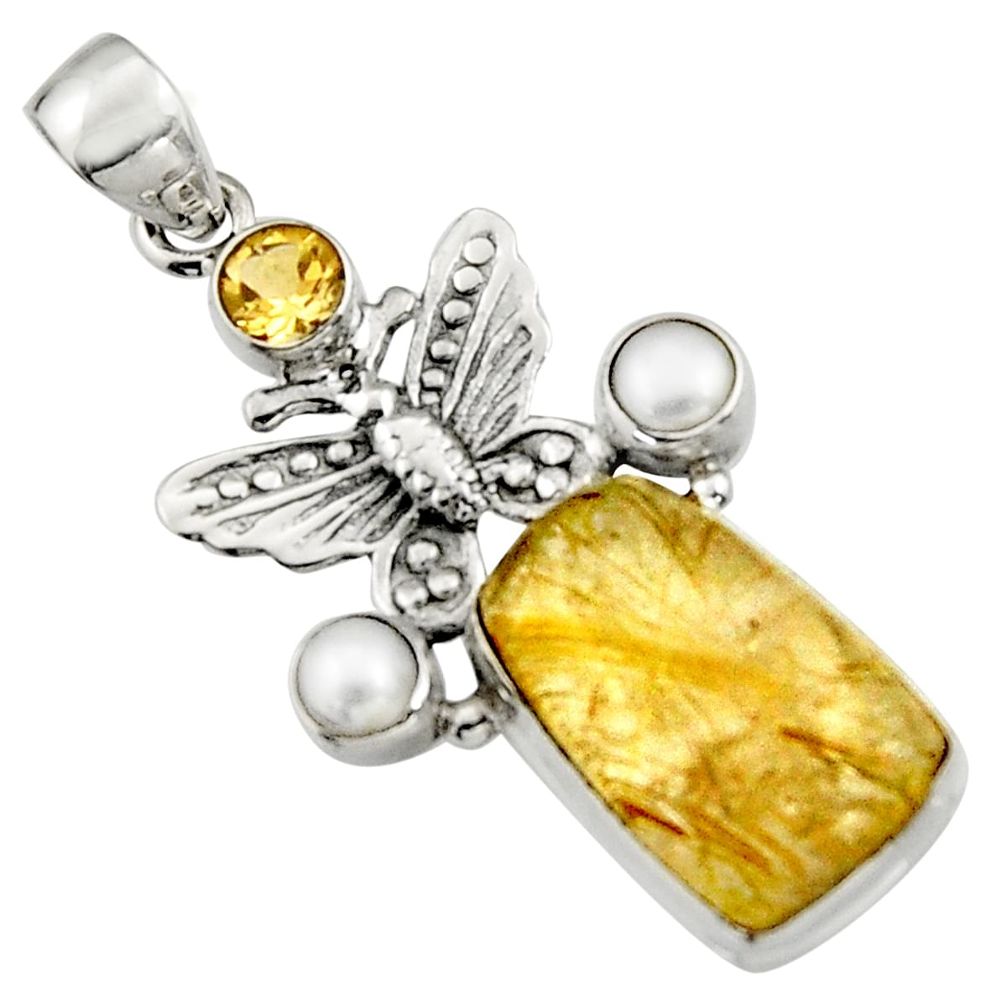 925 silver 16.93cts natural golden tourmaline rutile butterfly pendant r5132